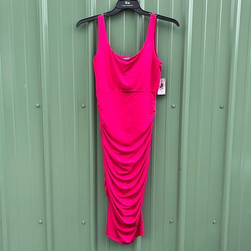 Sofia Womens Body Sculpting Ruched Tank Dress, Below Knee Length Size M